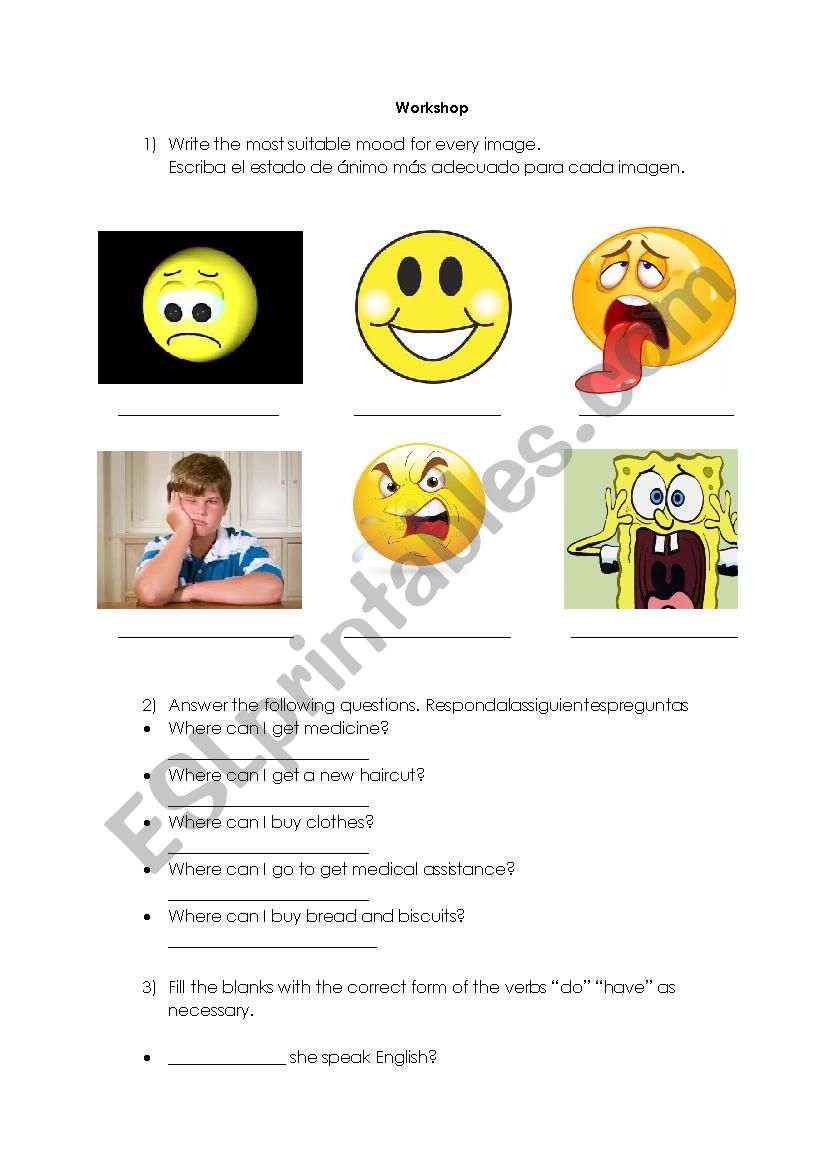 Workshop emotions, time  worksheet
