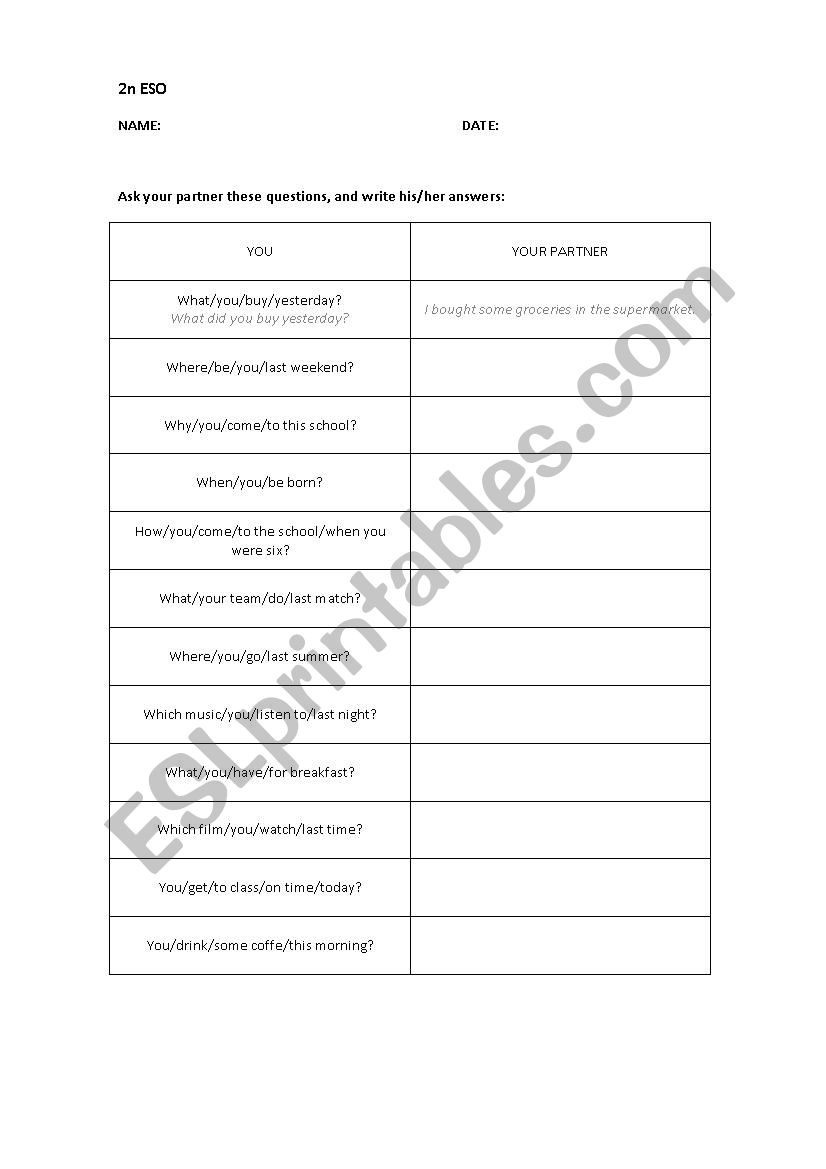 Past simple worksheet