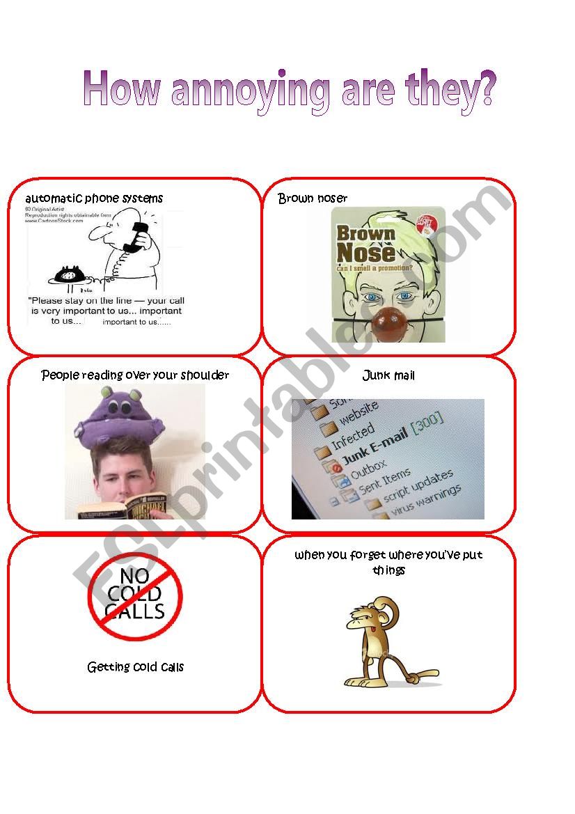 Annoying cards worksheet