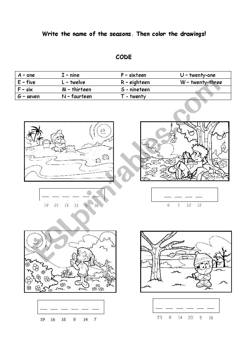 Seasons, Numbers and Alphabet worksheet