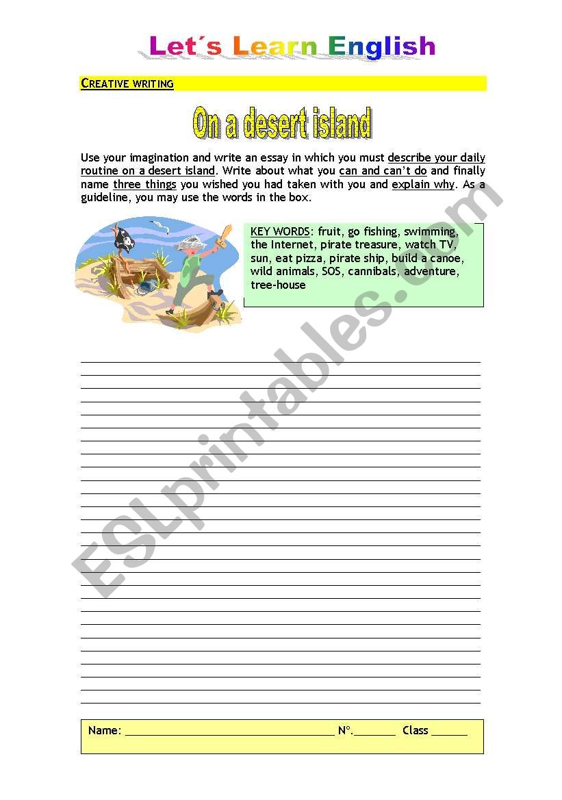 Creative Writing On A Desert Island Esl Worksheet By Hekateros 