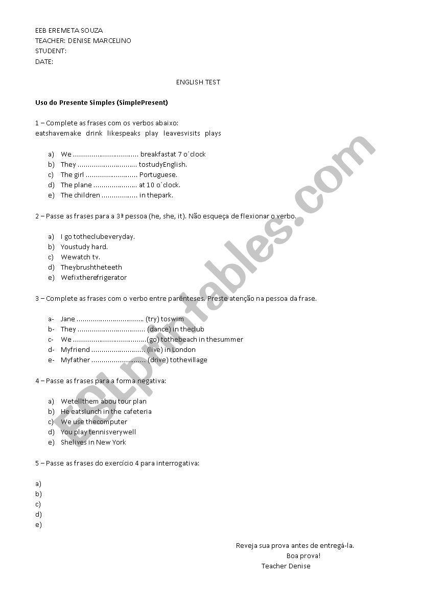 Denise worksheet