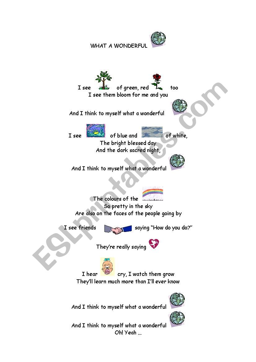 What a wonderful world worksheet