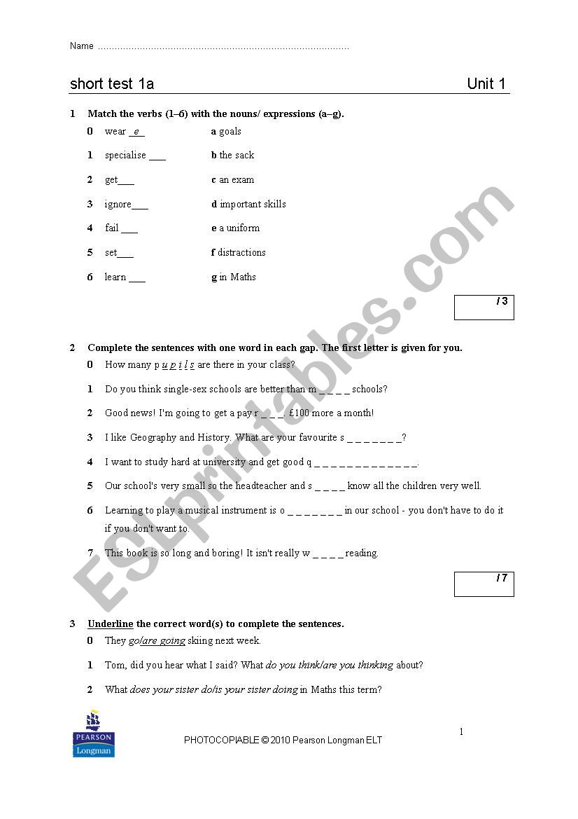 Test  worksheet