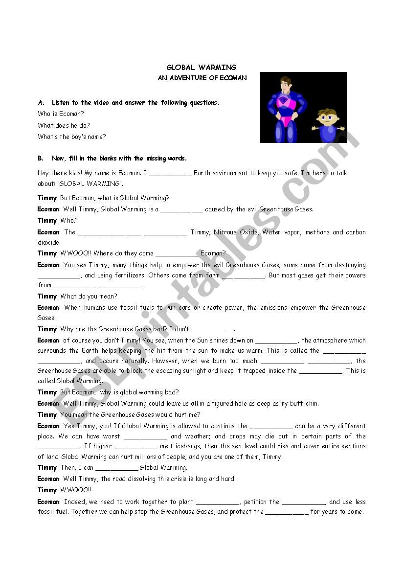 GLOBAL WARMING worksheet