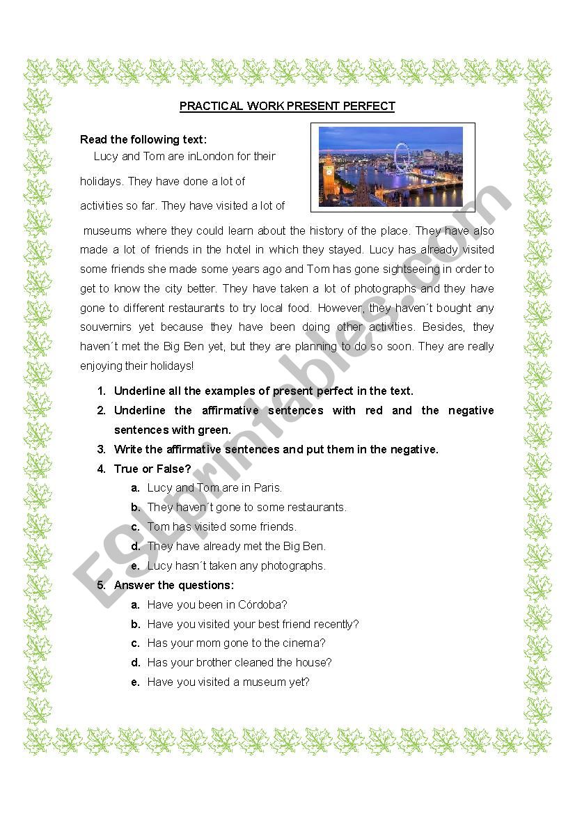 Present Perfect worksheet