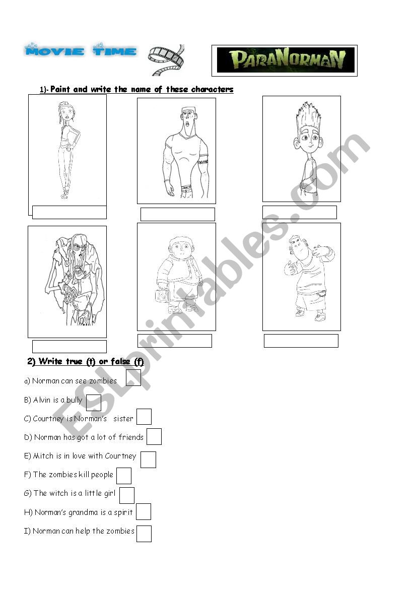 PARANORMAN MOVIE ACTIVITIES worksheet