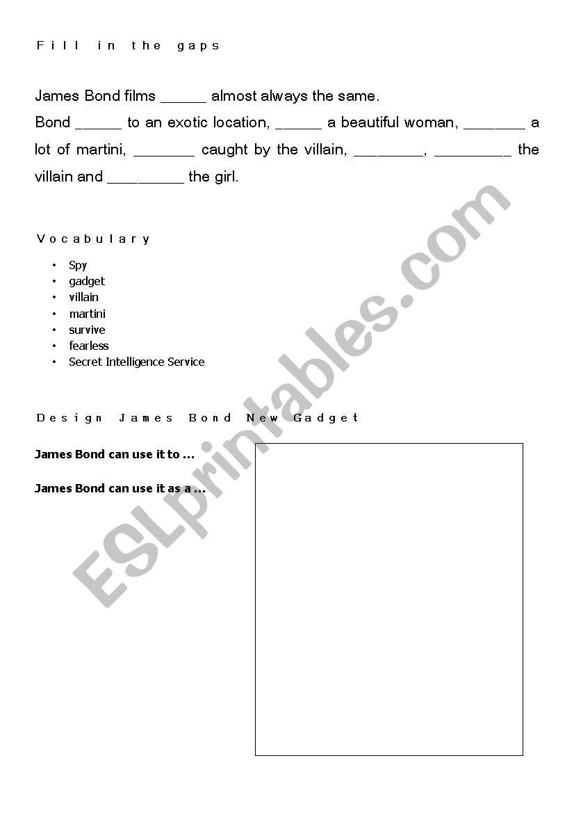 James Bond lesson worksheet for the PPT 