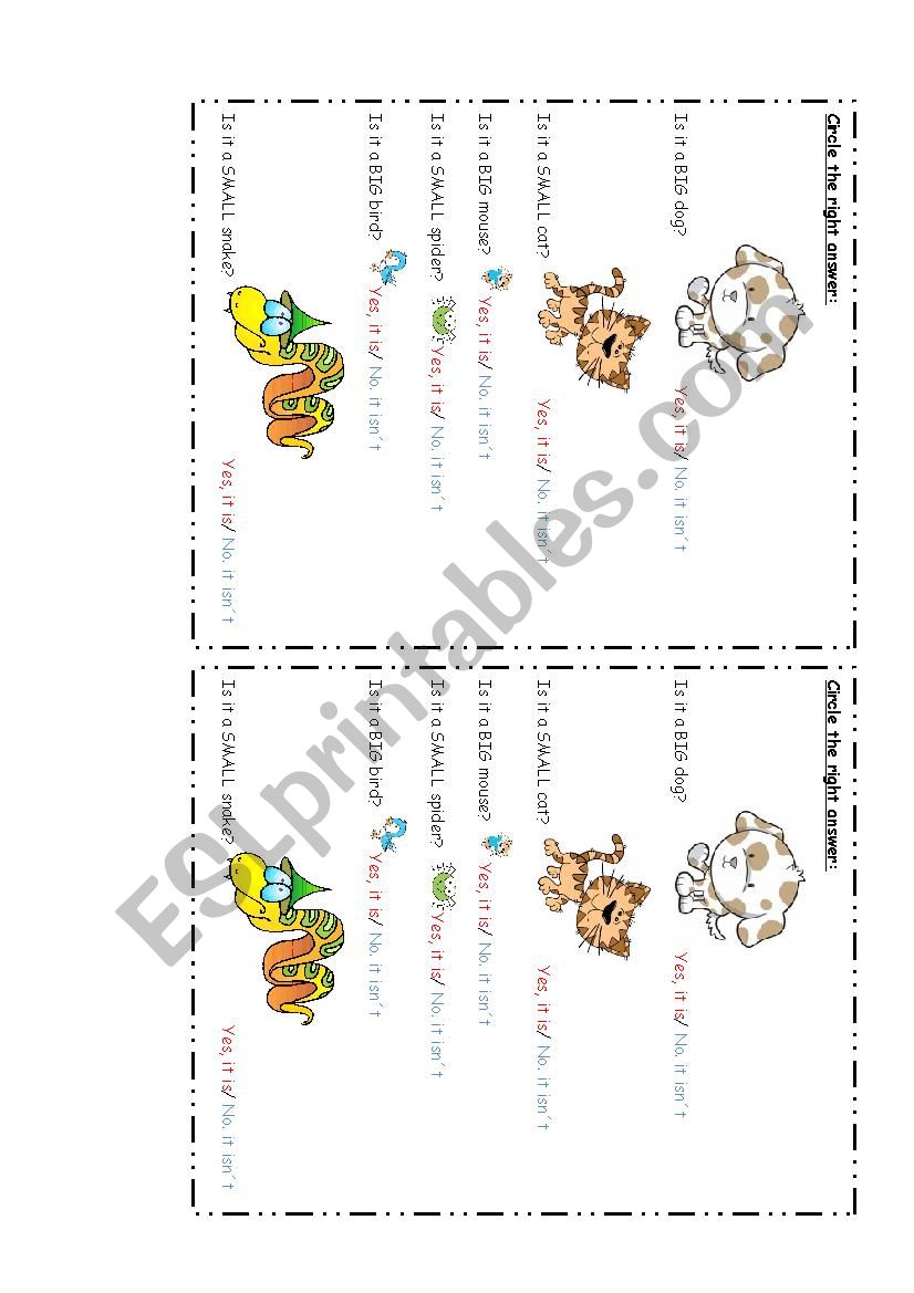 big and sall pets worksheet