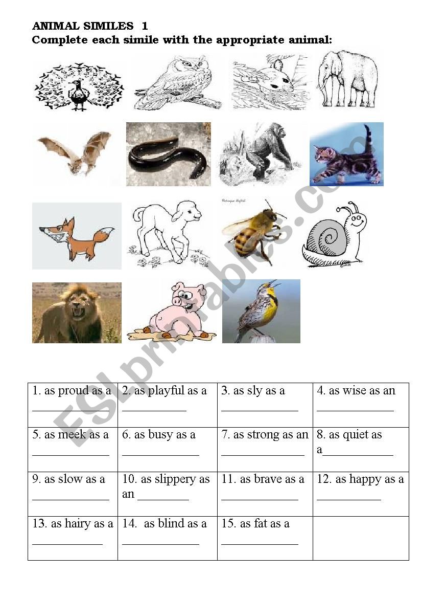  Animal Similes 1 worksheet