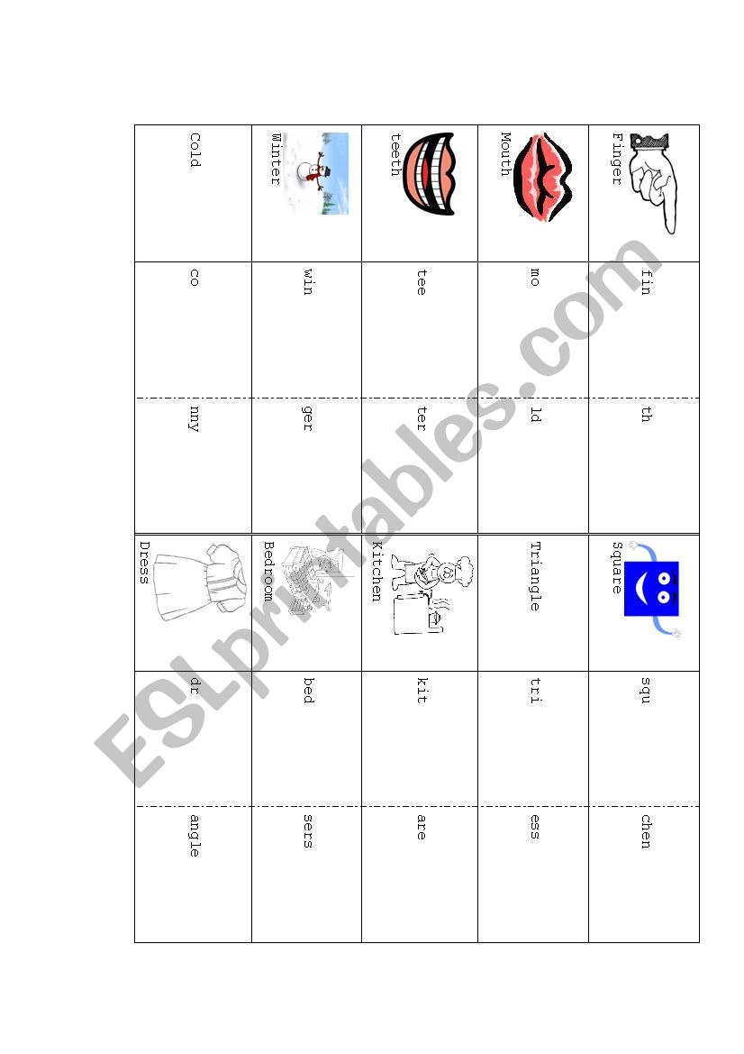 Match 2 halves of the words worksheet