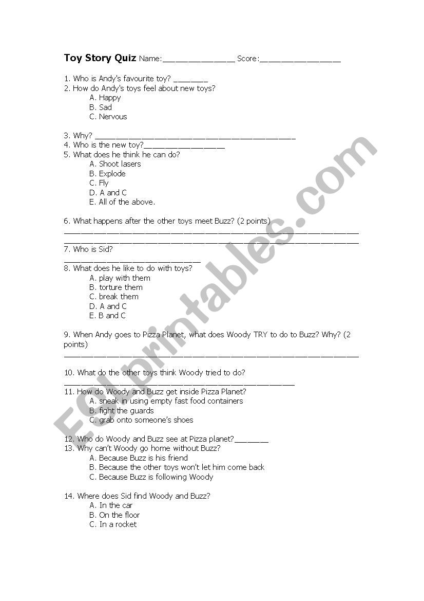 Toy Story Quiz worksheet