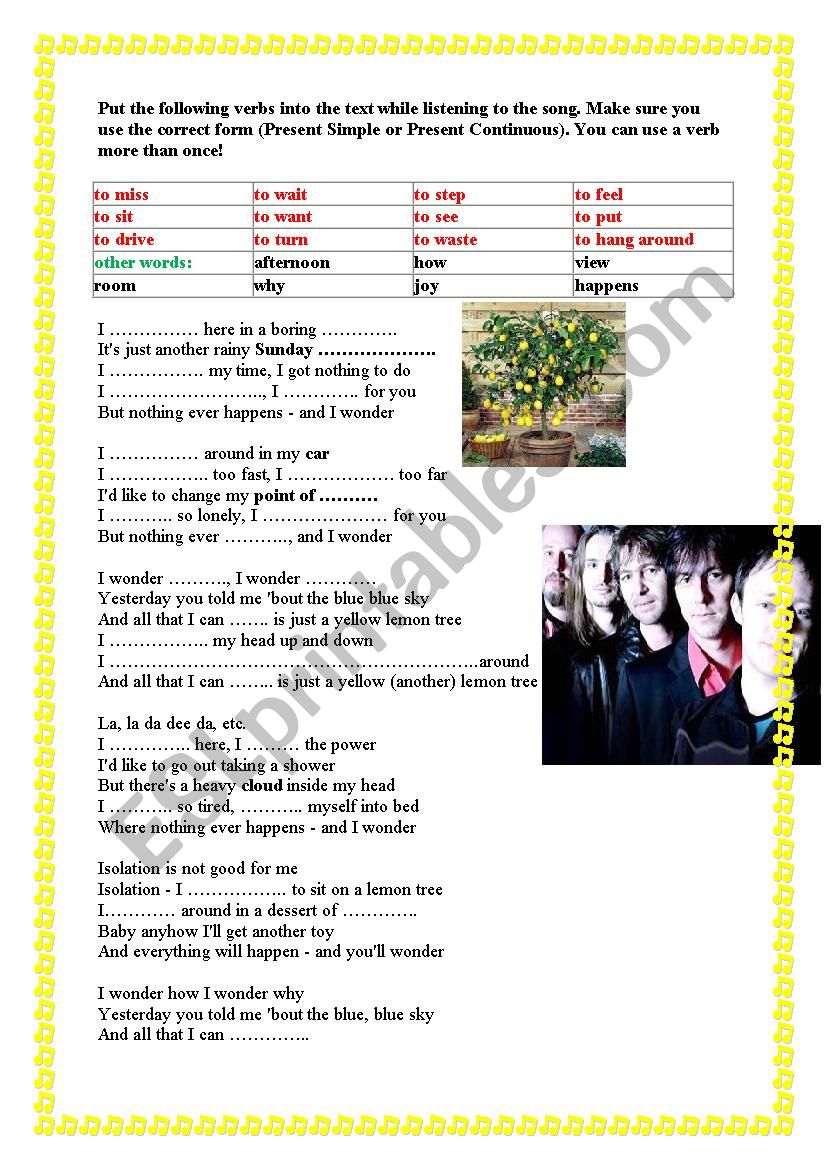 Lemon tree song with tenses practice