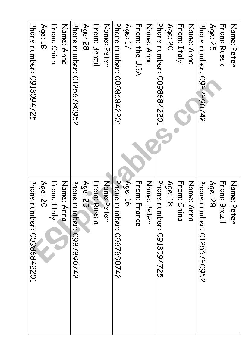 Find your long lost twin worksheet