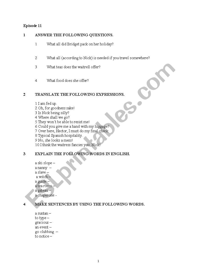 Extra in English part 11 worksheet