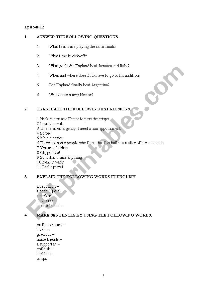 Extra in English part 12 worksheet