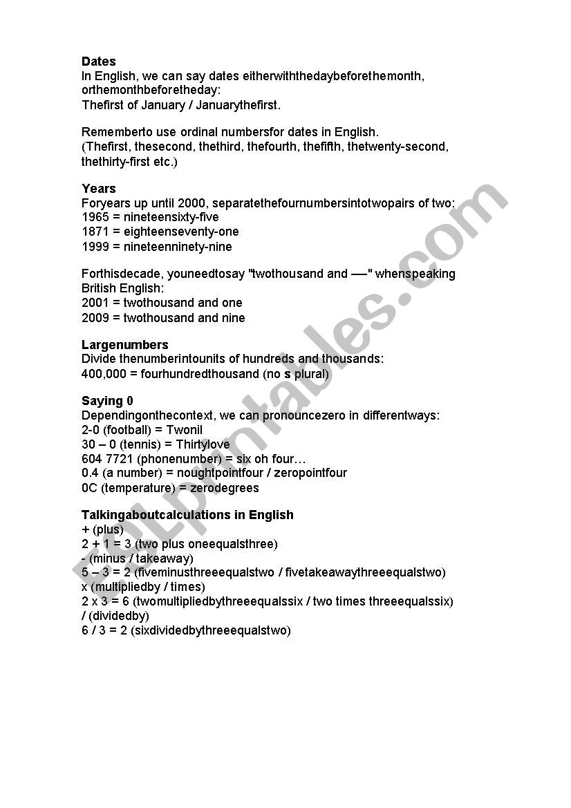 More about numbers worksheet