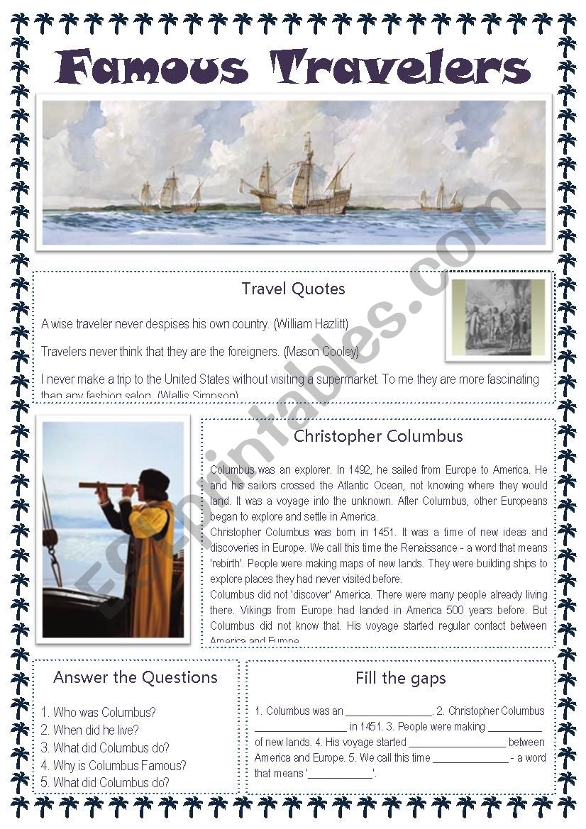 Famous Travelers worksheet