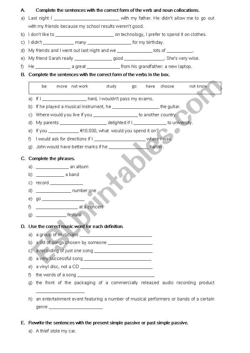 revisions worksheet