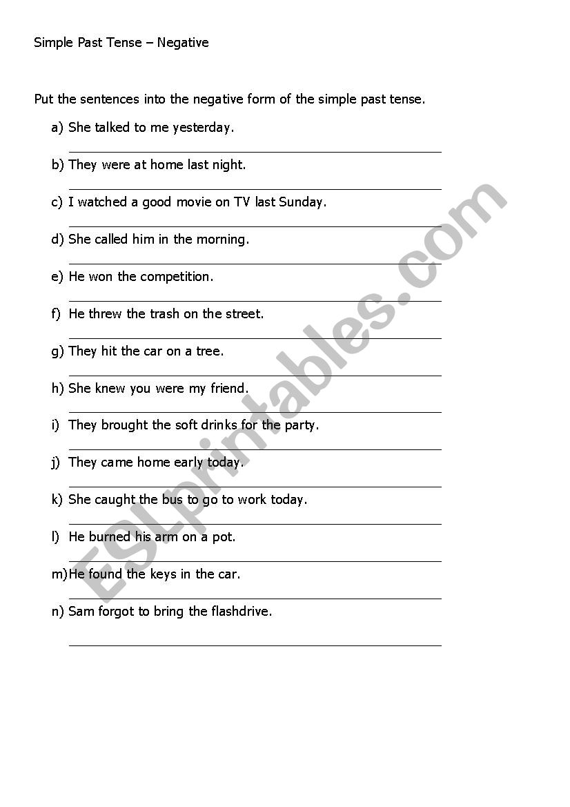 Simple Past Tense - Past Simple NEGATIVE