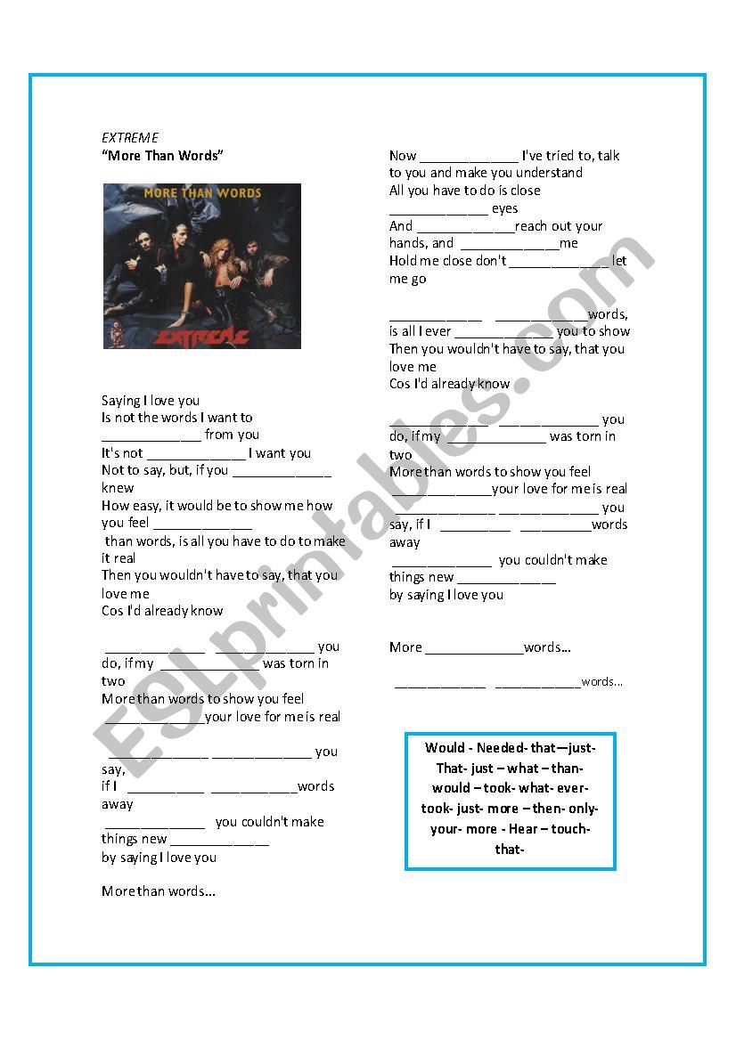 Xtreme- more than words worksheet