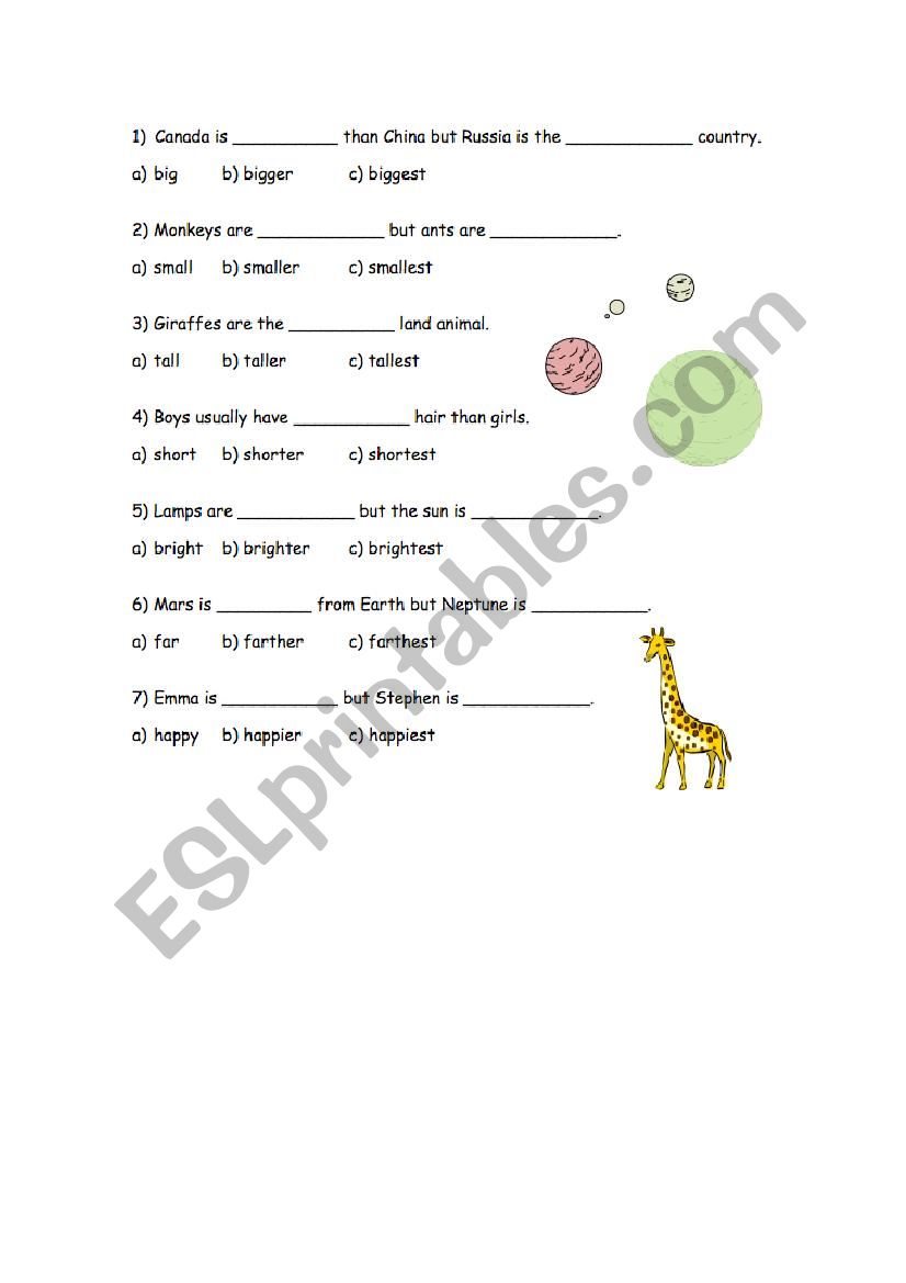 comparatives exercoise worksheet