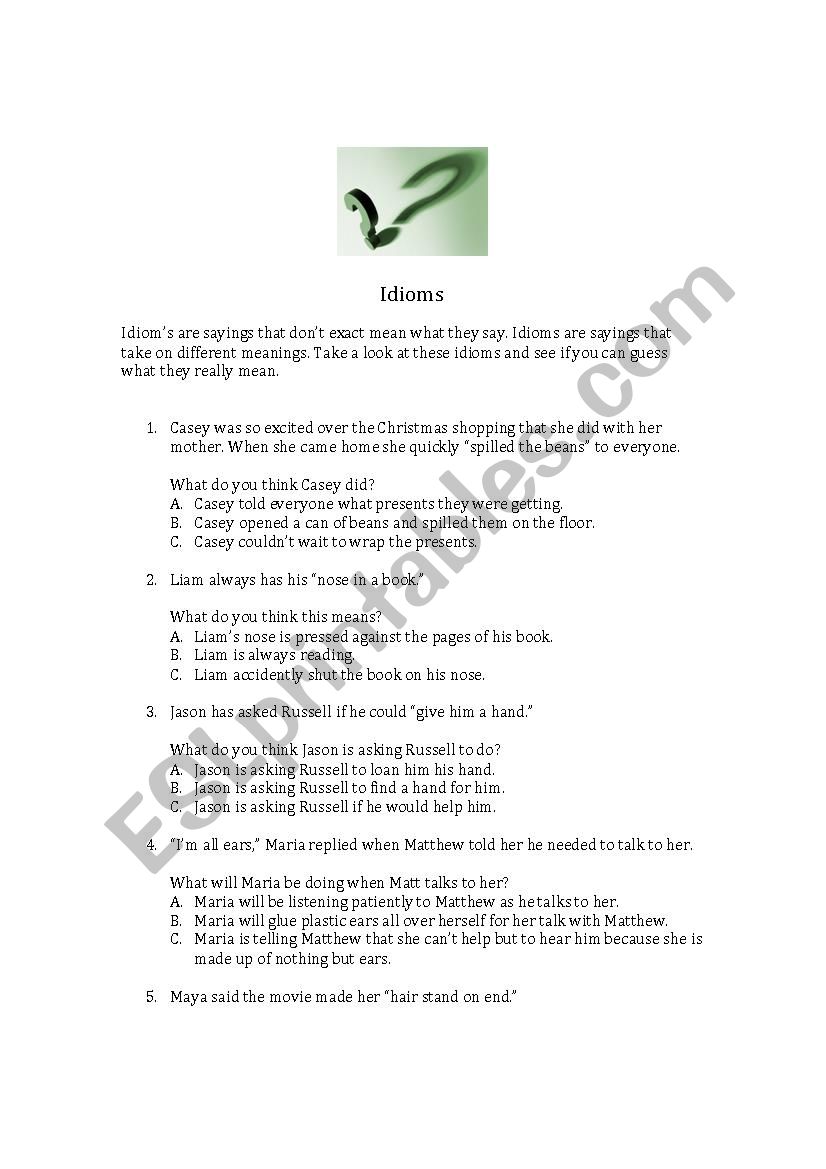 Idioms worksheet