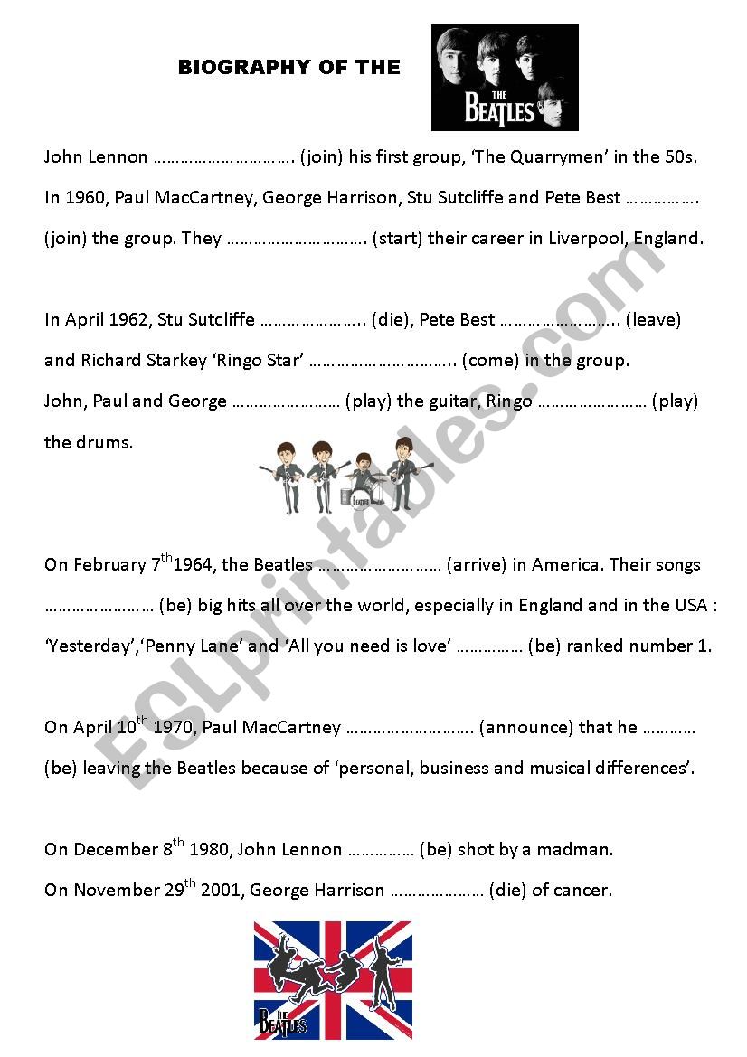biography of the Beatles worksheet