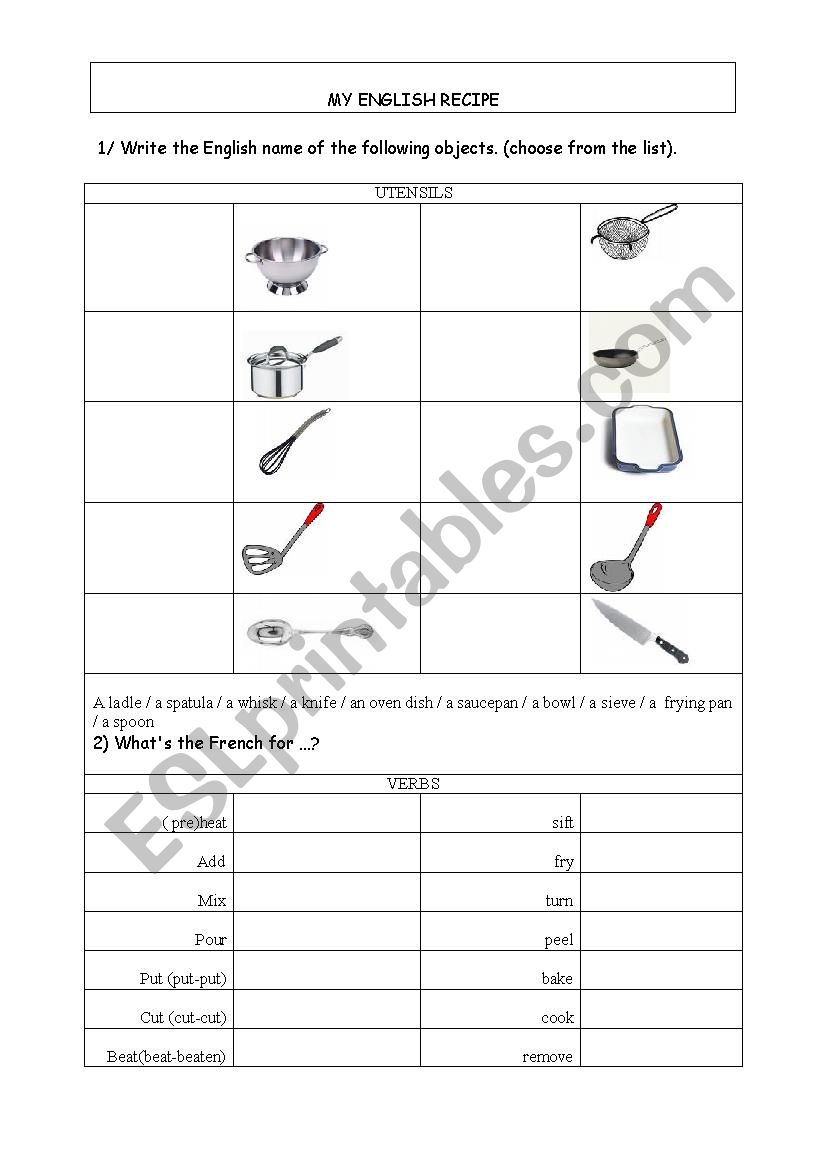 Recipes worksheet