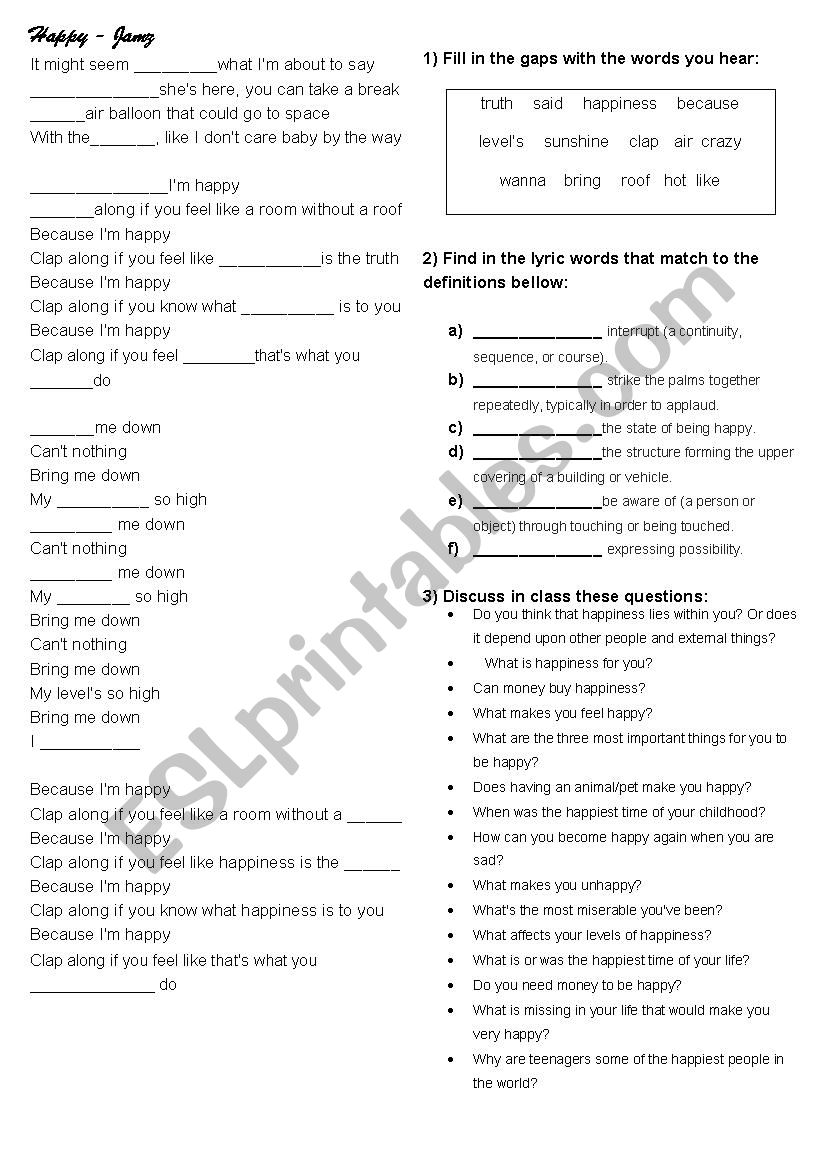 Happy by Jamz worksheet