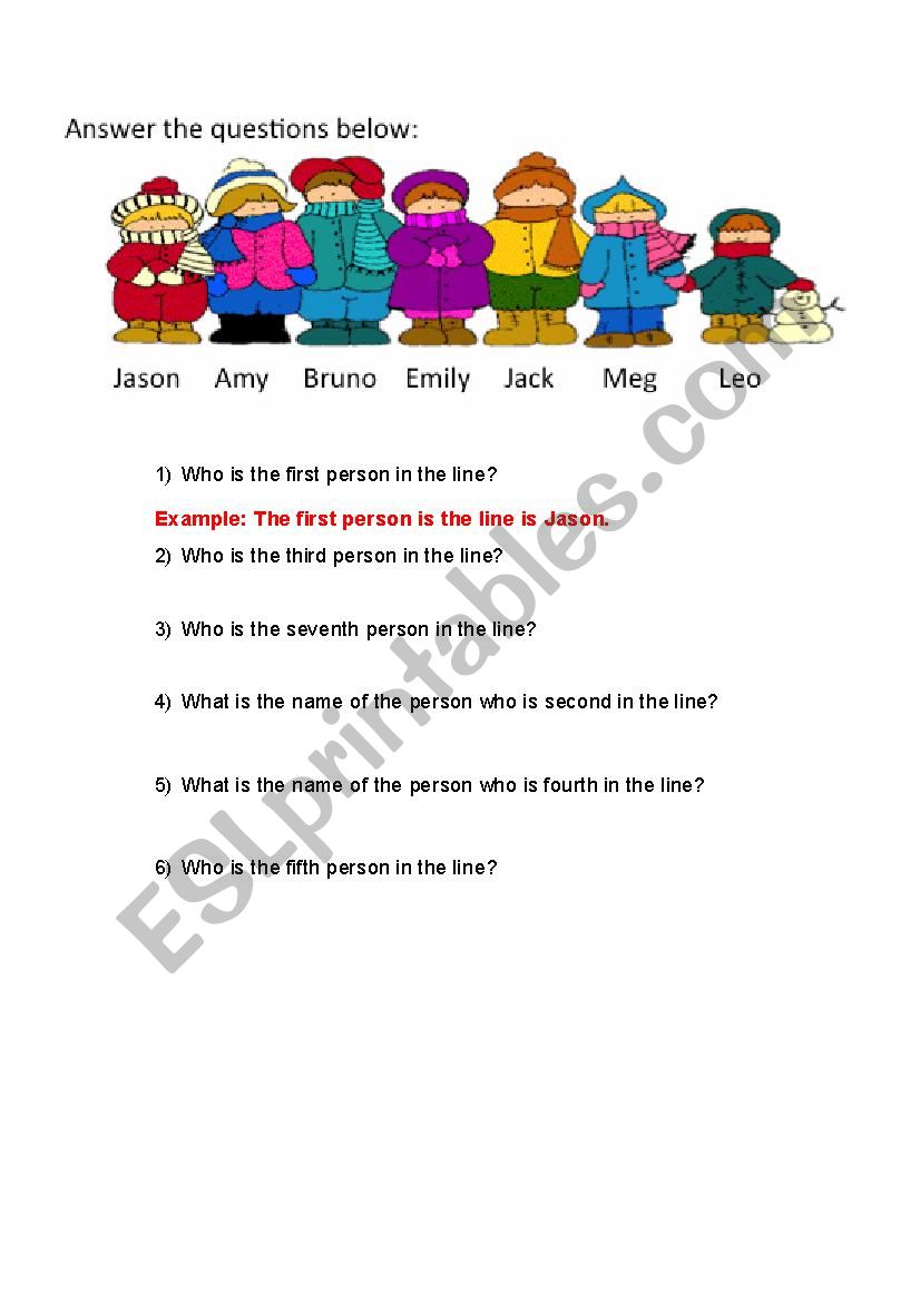 ordinal numbers worksheet