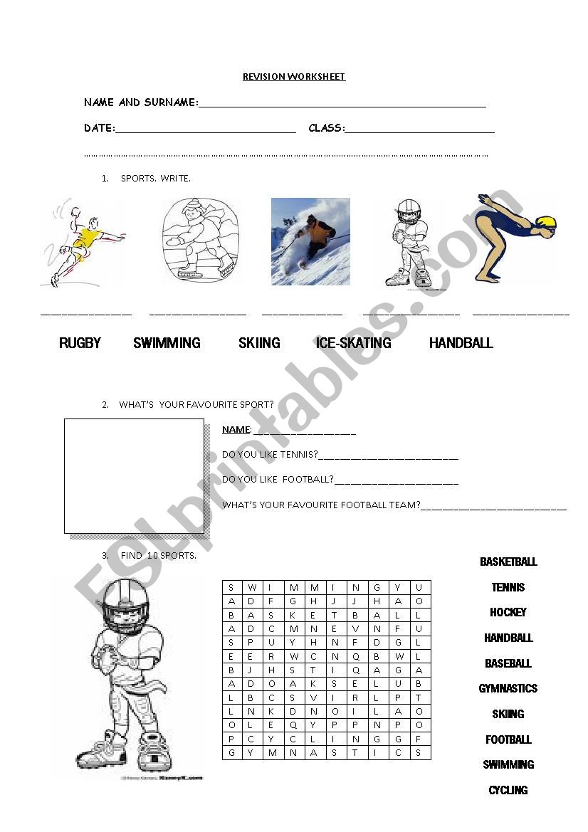 SPORTS REVISION worksheet