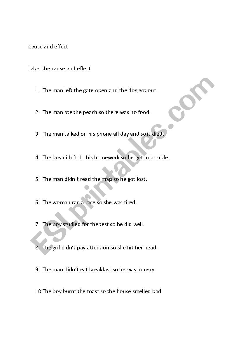 Cause and effect worksheet