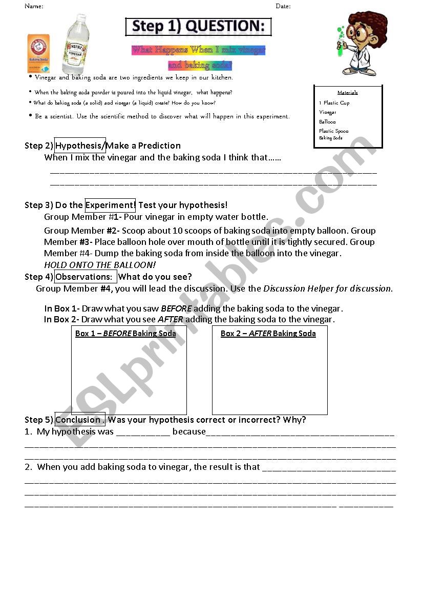 Baking Soda And Vinegar Science Experiment ESL Worksheet By Rskaletz