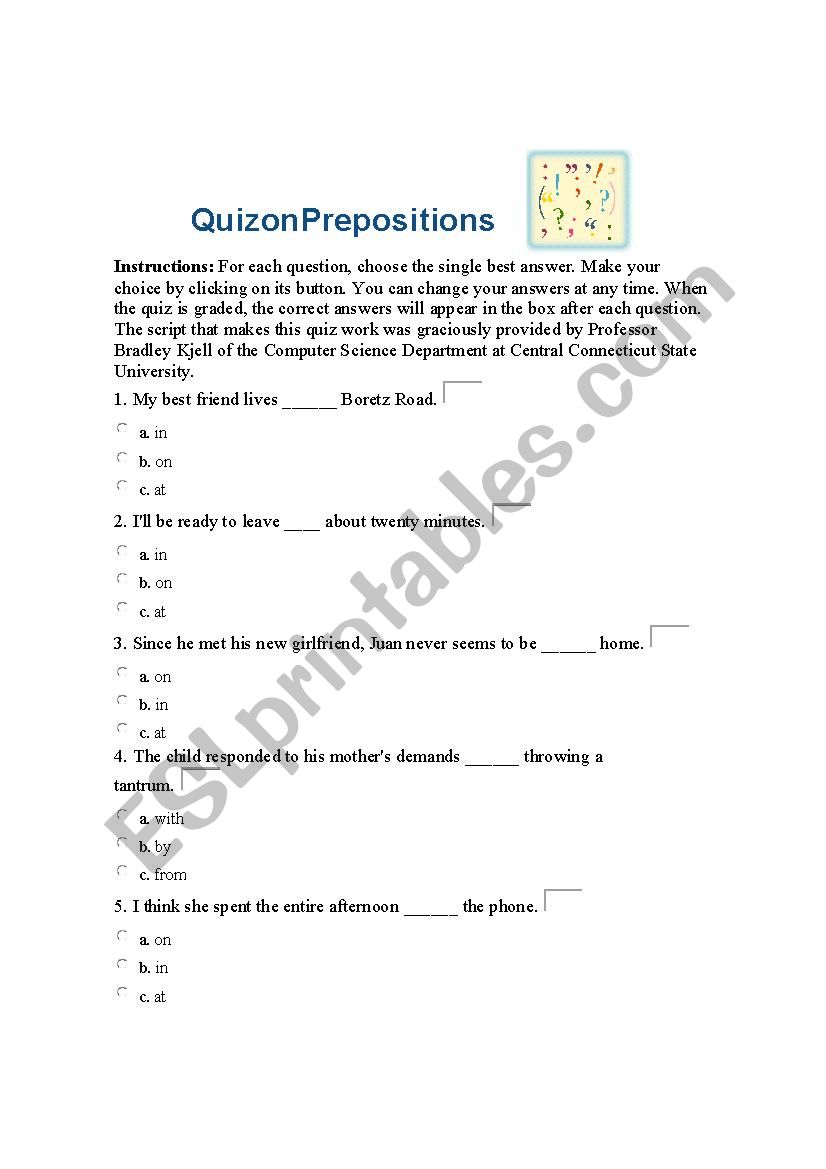 prepotitions worksheet