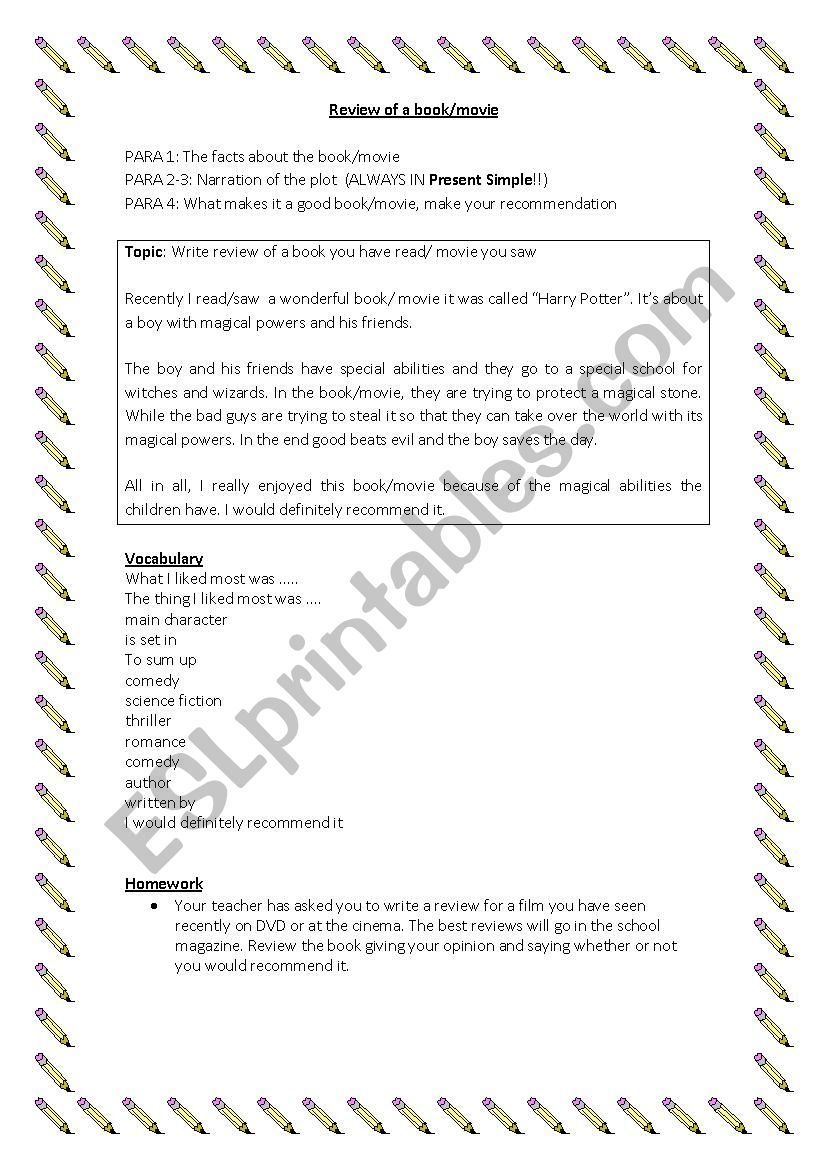 How to write reviews worksheet