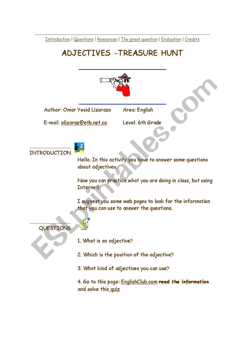 english-worksheets-adjectives-treasure-hunt
