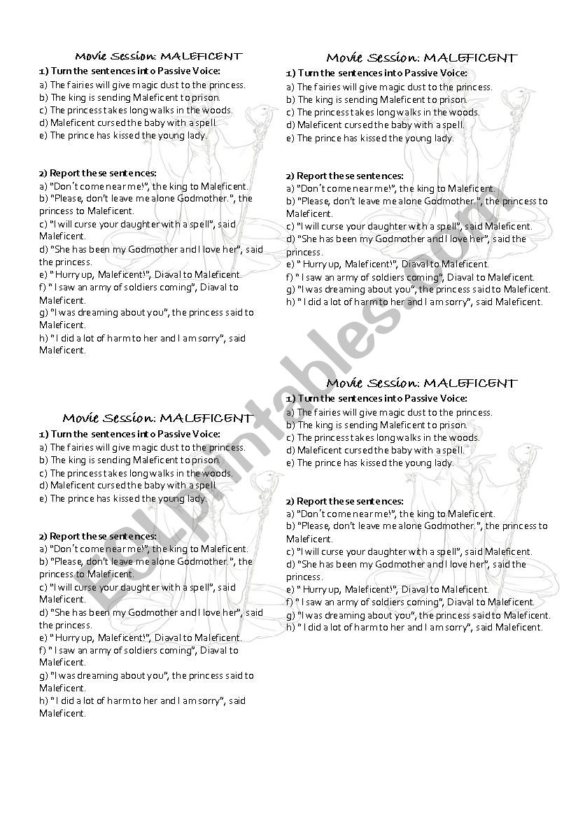 Maleficent Movie Session worksheet