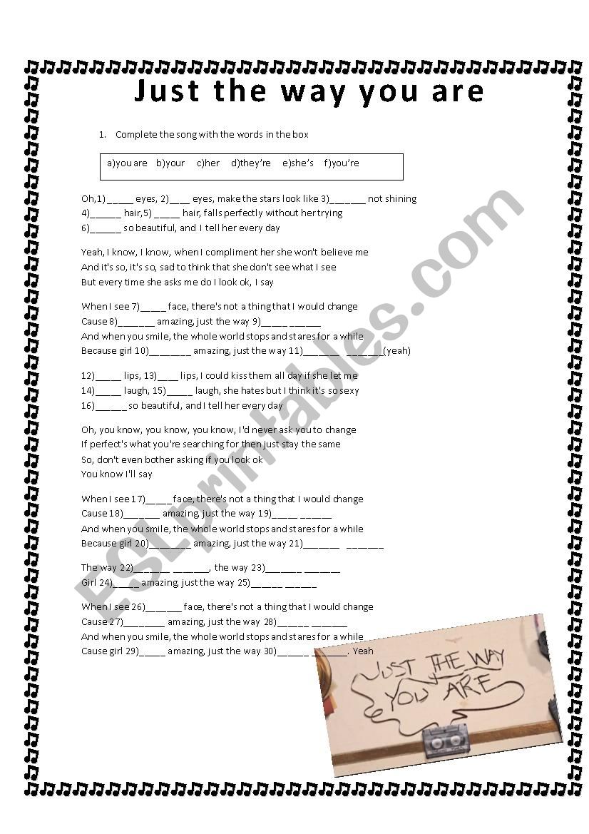 Just the way you are  worksheet