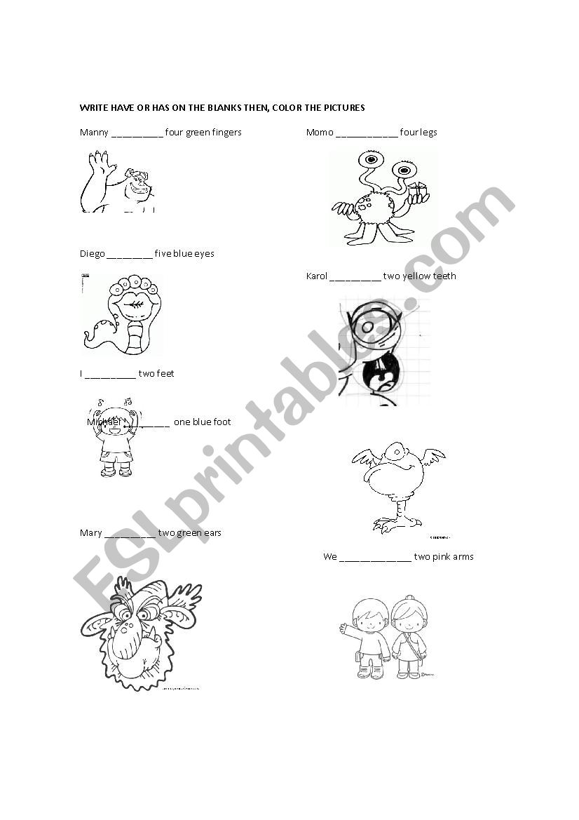 parts of the body worksheet