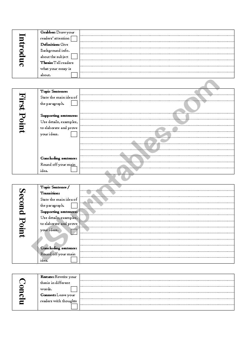 Essay writing organizer worksheet
