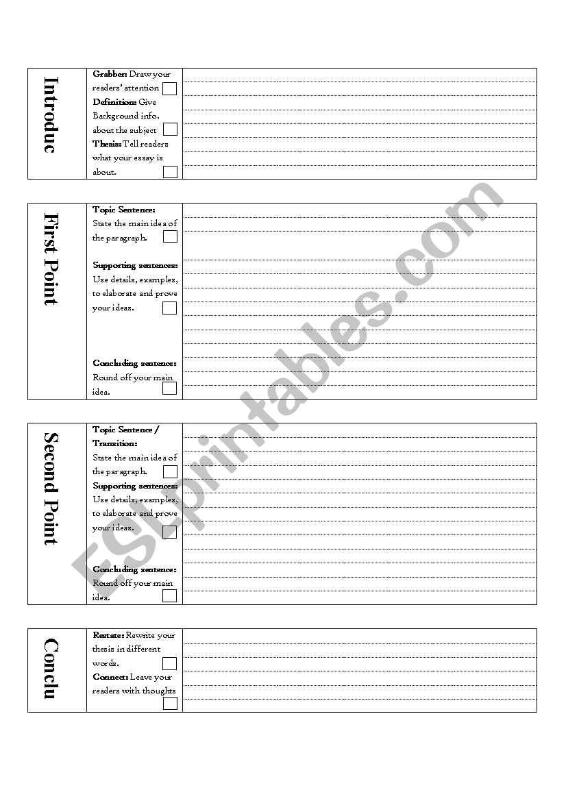 Essay writing organizer worksheet