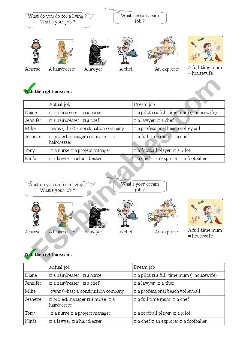 Dream job worksheet