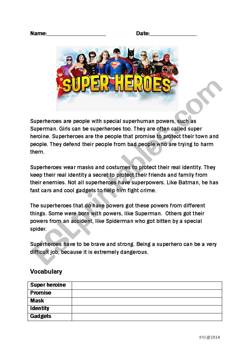 Superheroes Worksheet worksheet