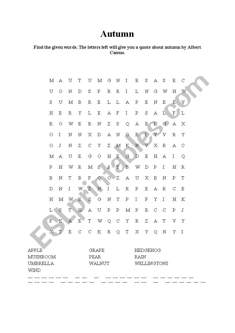 Autumn - Hidden message worksheet