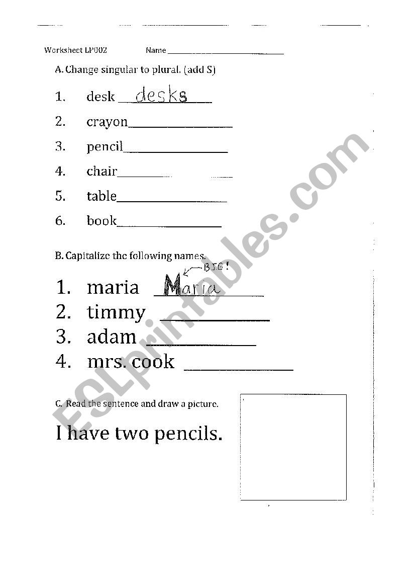 Plural Nouns (+s) worksheet