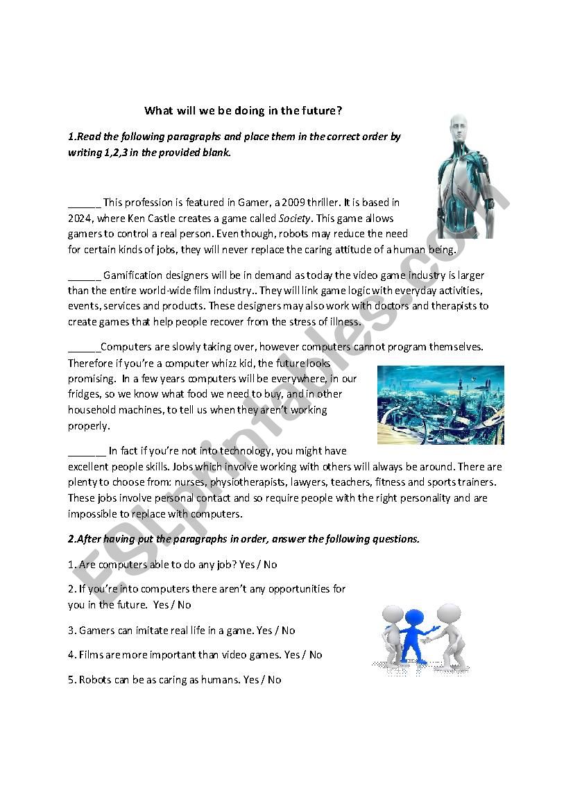 Jobs in the future worksheet