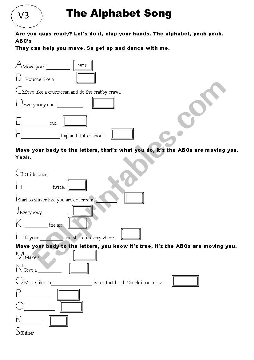 the alphabet song USHER worksheet