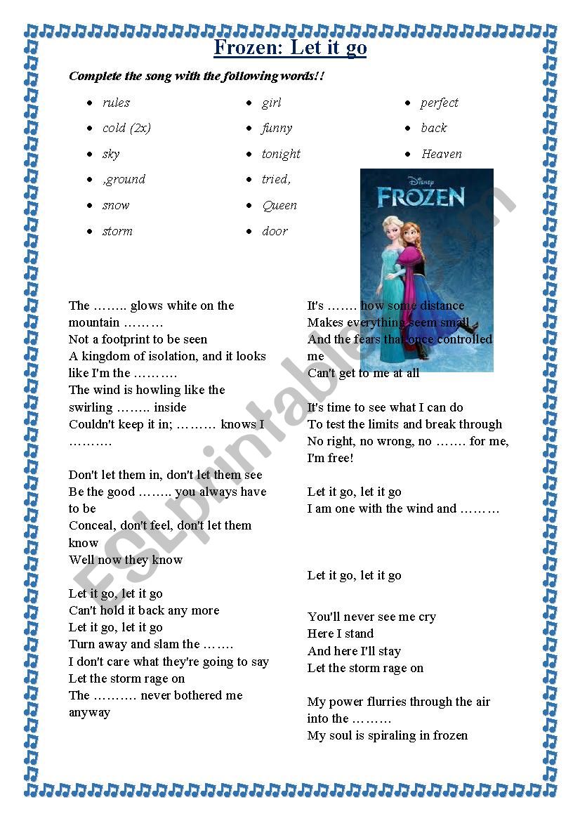 Frozen-Let it go song worksheet
