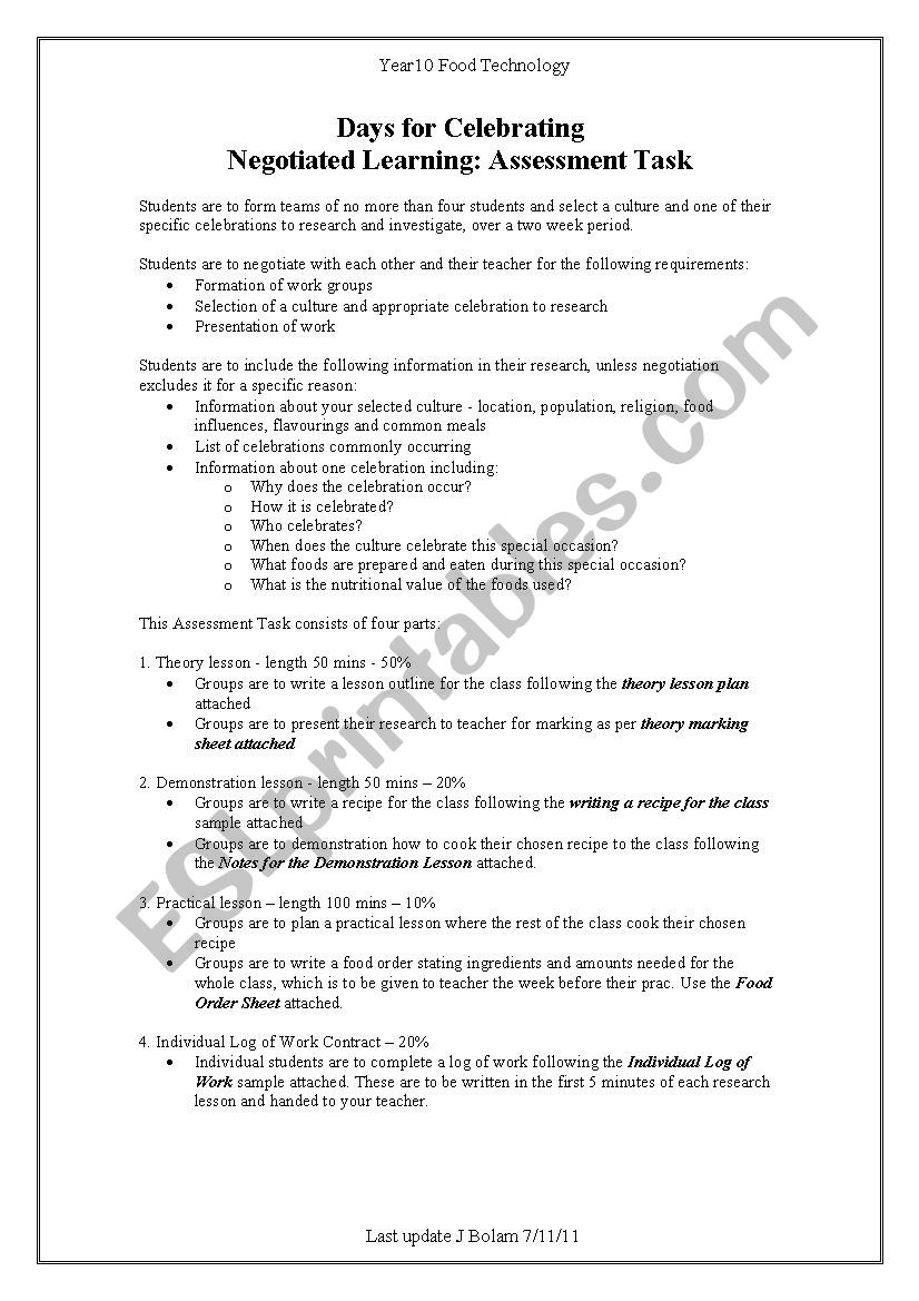 assignment worksheet